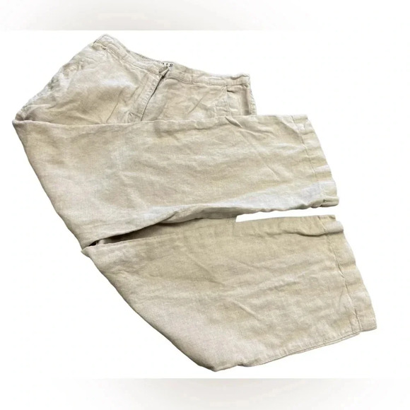 L.L.  Bean Linen Oatmeal Straight Leg Pants Size 12 - Picture 7 of 9